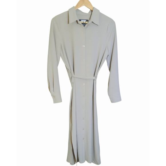 DKNY Womens Tan Belted Long Sleeve Midi Shirt Dress Size 6 NWT - Picture 1 of 7
